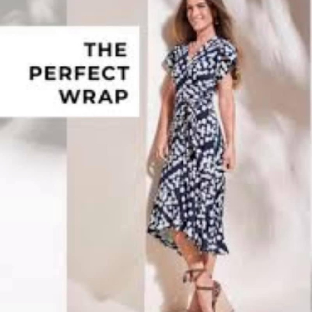 CABI Polka Dot Perfect Wrap dress L #5955